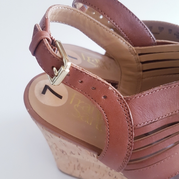 FRANCO SARTO Brown Leather Platform Cork Wedges - Picture 10 of 13